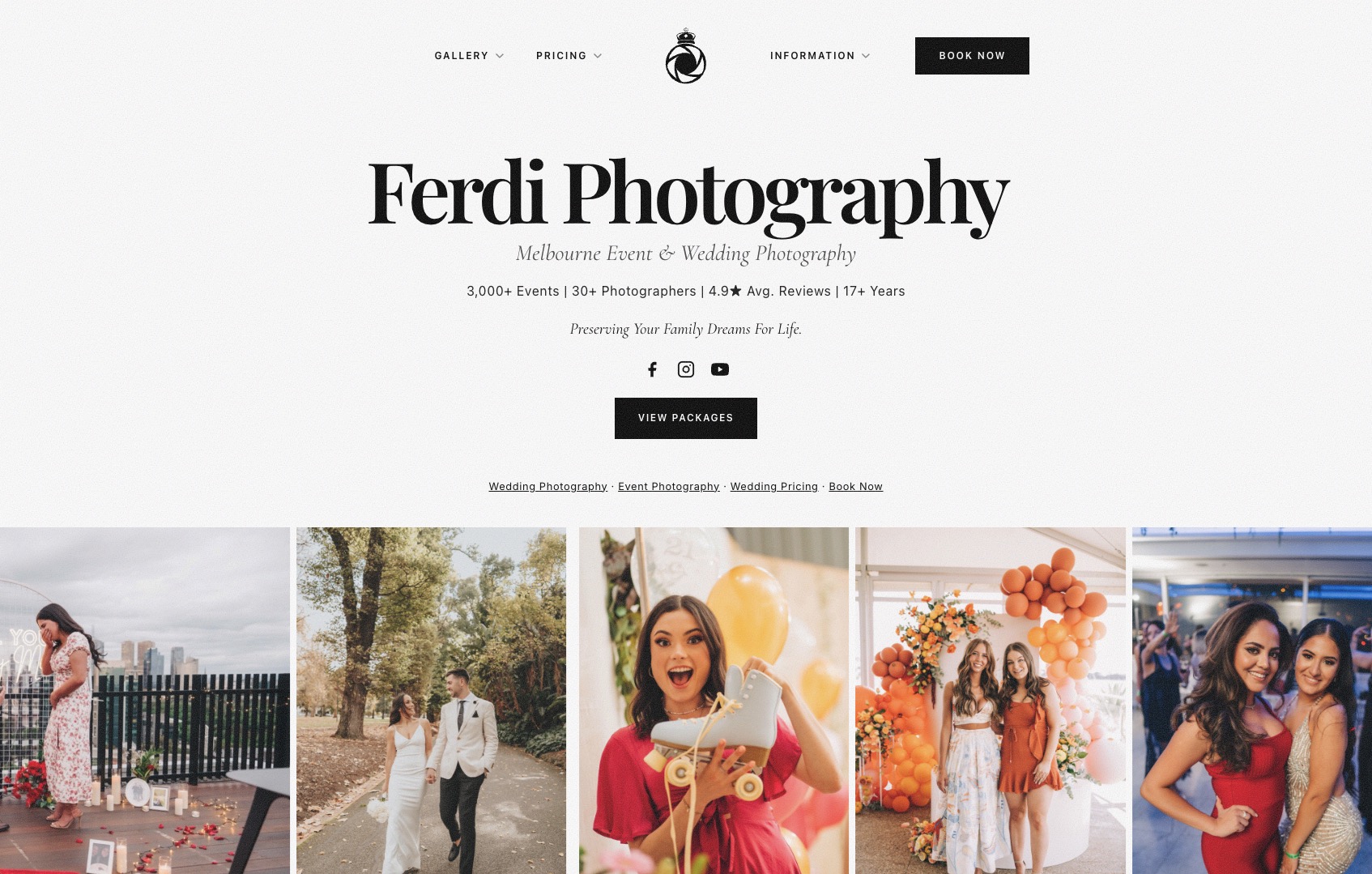 The business the Autopilot CRM runs: ferdi.photography — 3,000+ events, 30+ photographers, 4.9★